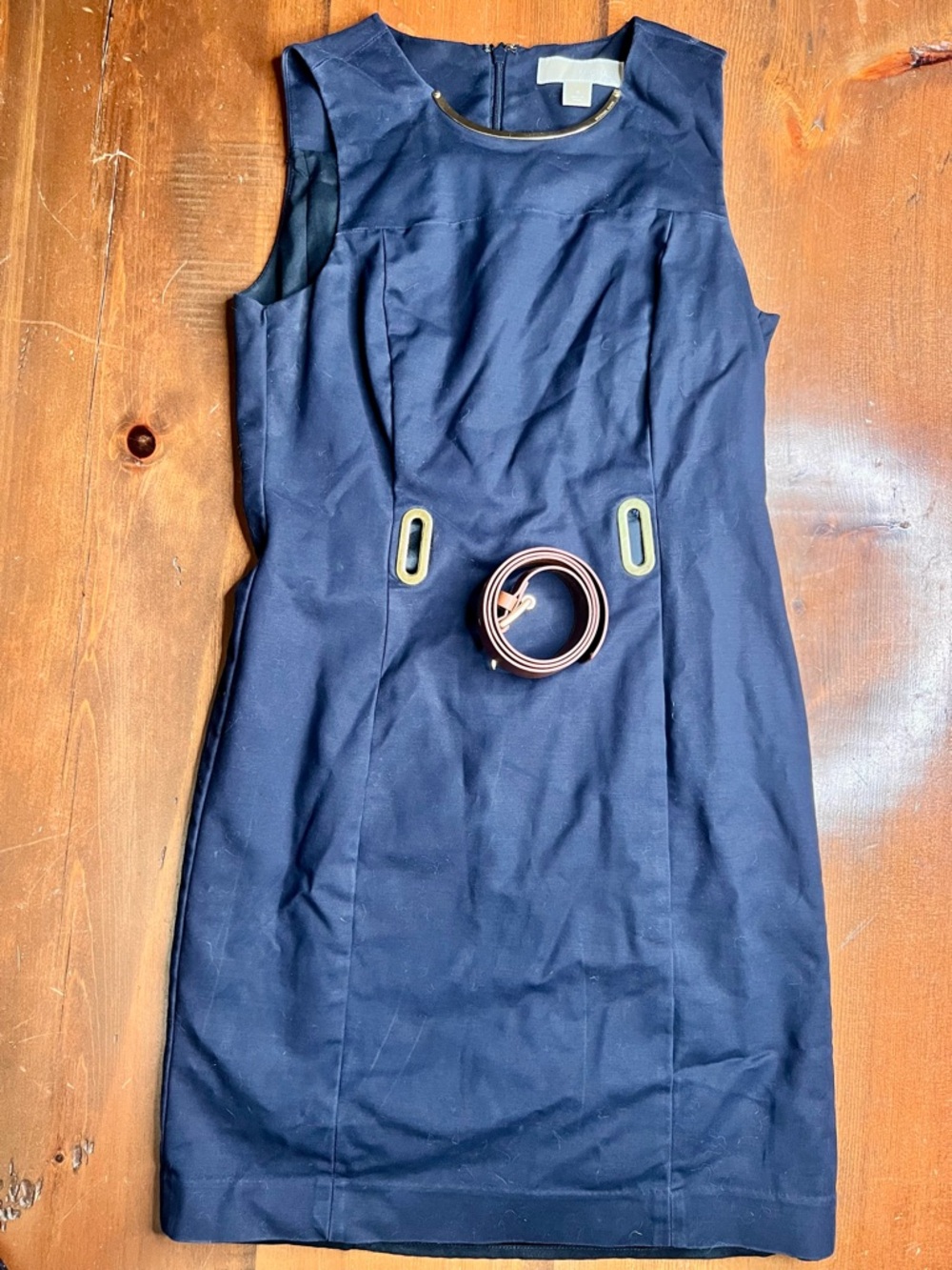 Michael Kors Navy Sleeveless shift Dress with Gold Trim